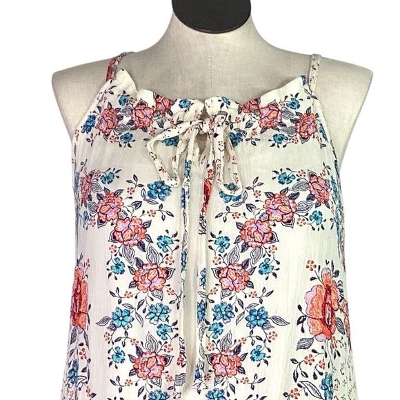 Maurices Dress Women L Ivory Multi Rayon Floral Sleeveless Ruffle Midi Shift - Picture 3 of 7
